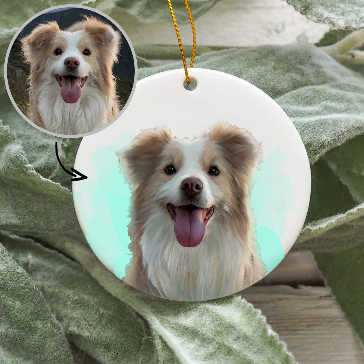 FurryDise-Personalized Watercolor Photo Pet Ornament