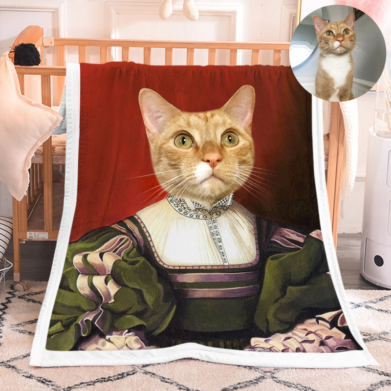 The Lady - Custom Renaissance Pet Portraits Blanket with Pets Face