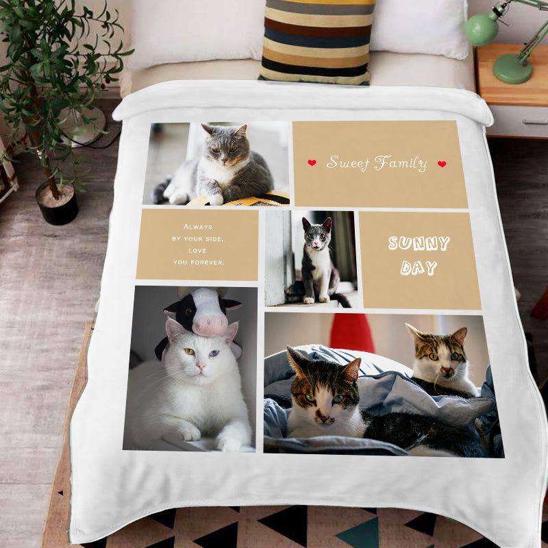 Sweet Family Custom Pet Photos Fleece Blanket with 4 Pet Pictures
