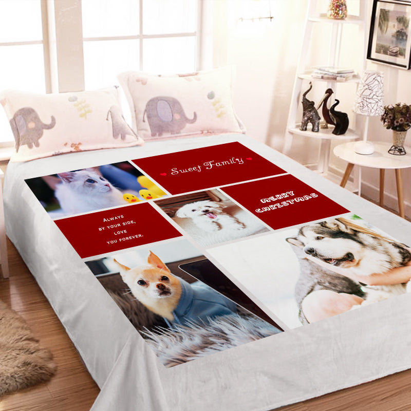 Sweet Family Custom Pet Photos Fleece Blanket with 4 Pet Pictures