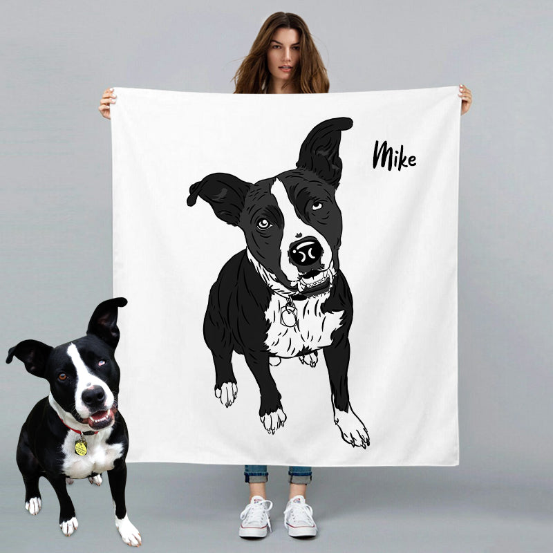 Custom Pet Blanket from Photo Hand Drawing Charcoal Portrait Memorial Blanket of Pet