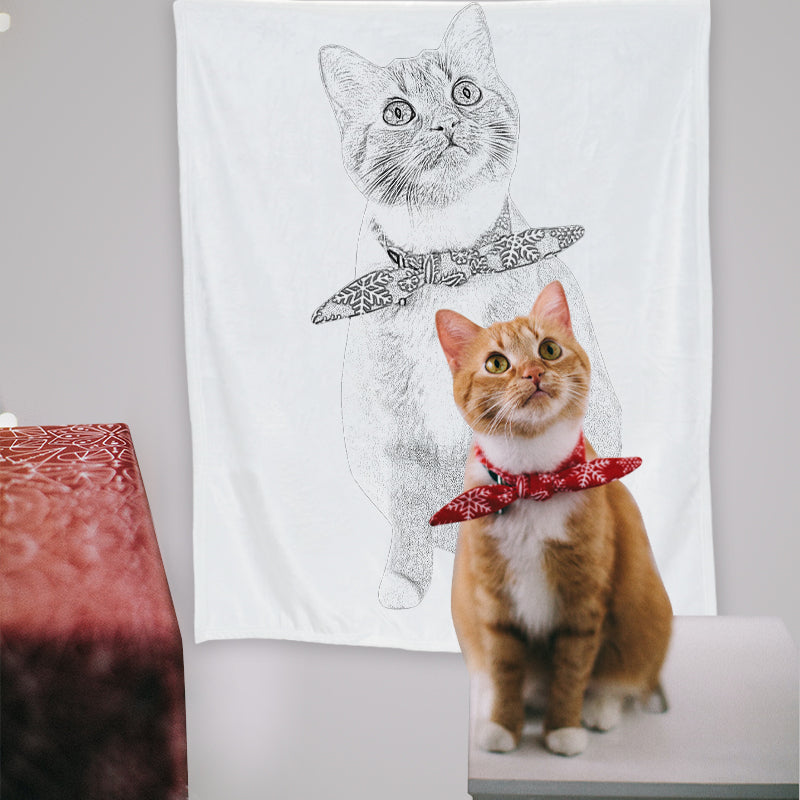 Custom Pet Sketch Portrait Art Fleece Blanket