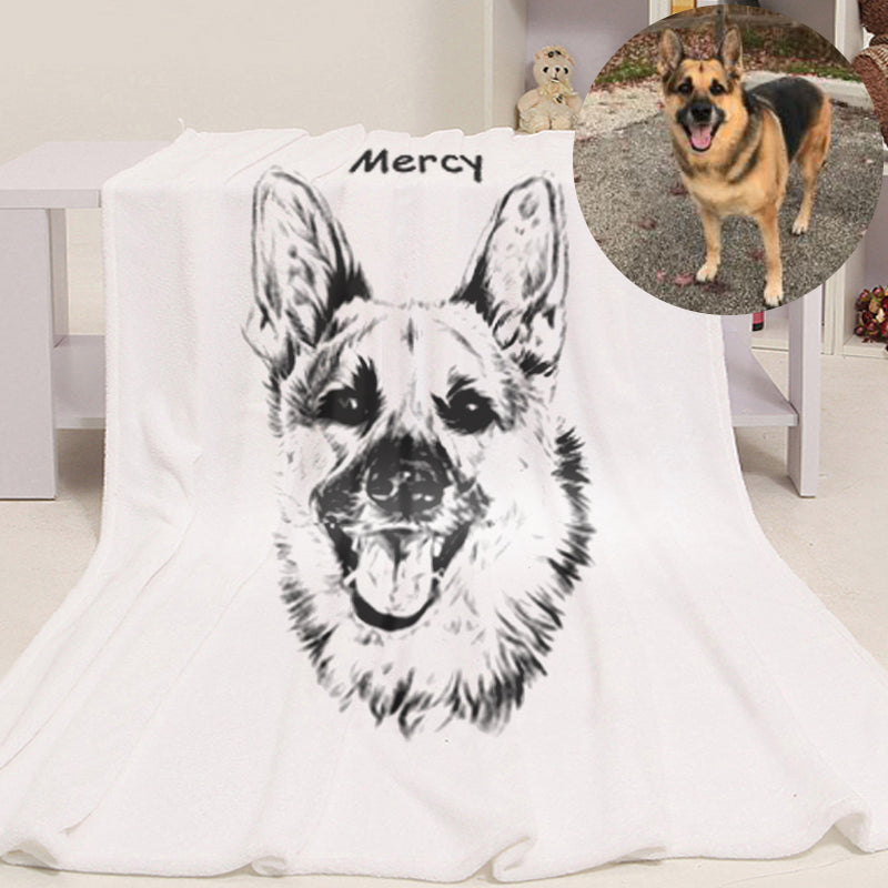 Custom Pet Sketch Portrait Art Fleece Blanket
