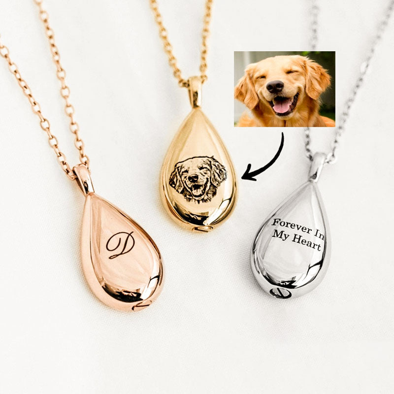 Teardrop Personalized Engraved Pet Keepsake Locket Necklace