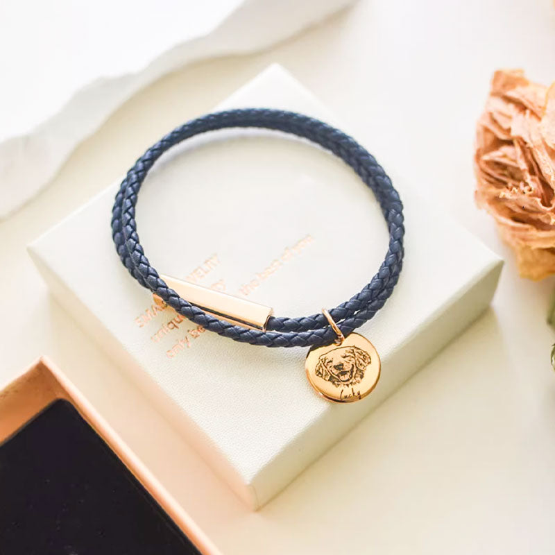 Personalized Leather Braided Engraved Pet Bracelet