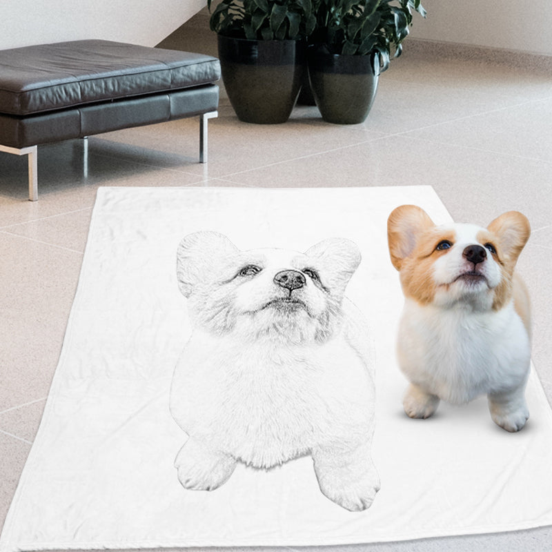 Custom Pet Sketch Portrait Art Fleece Blanket
