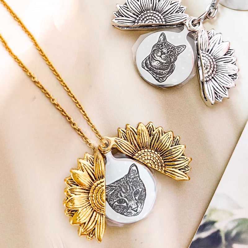 Sunflower Personalized Engraved Pet Memorial Necklace