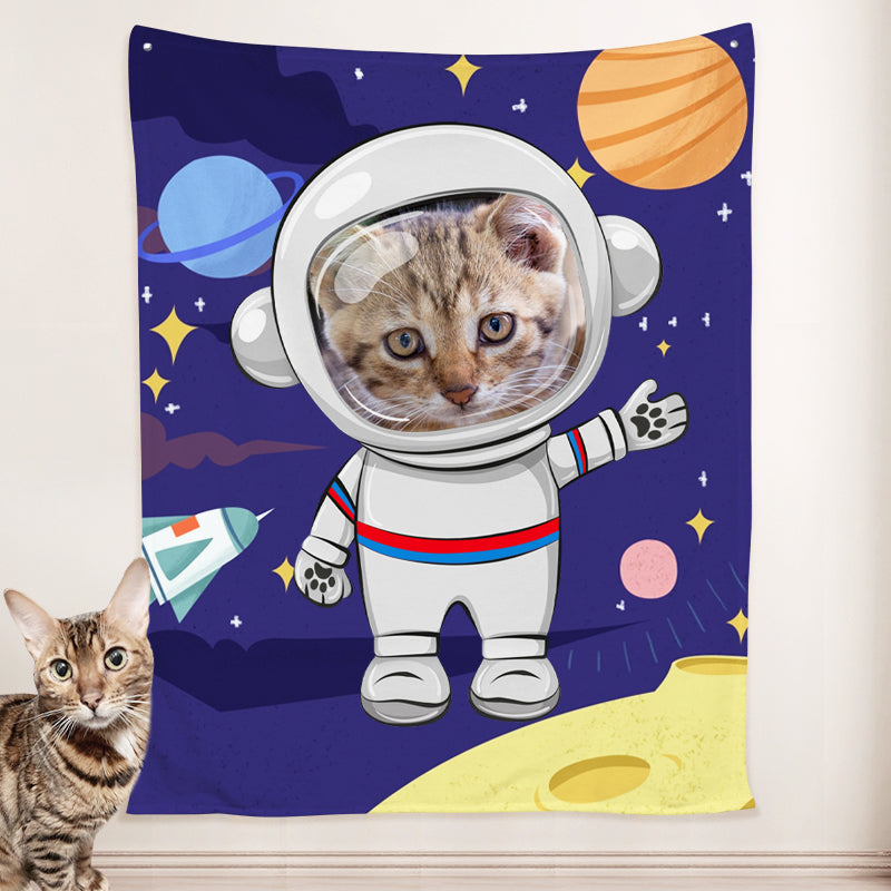 Custom Pet Space Blanket with Pet Face, Personalized Pet Photo Blanket for Pet Lovers