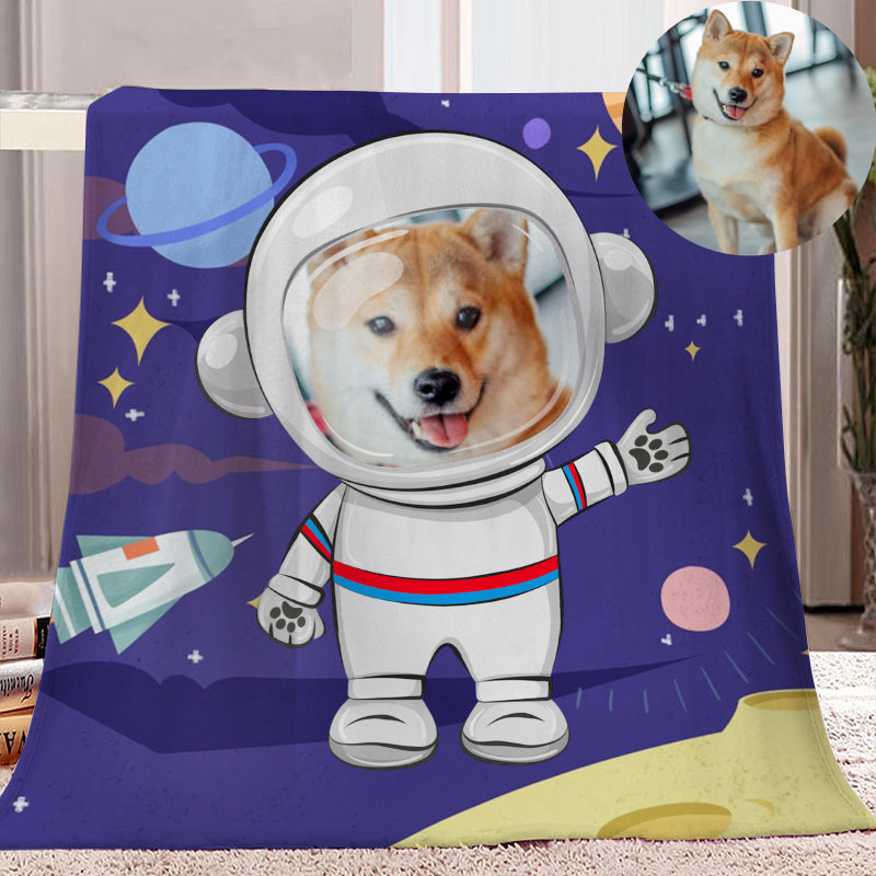 Custom Pet Space Blanket with Pet Face, Personalized Pet Photo Blanket for Pet Lovers