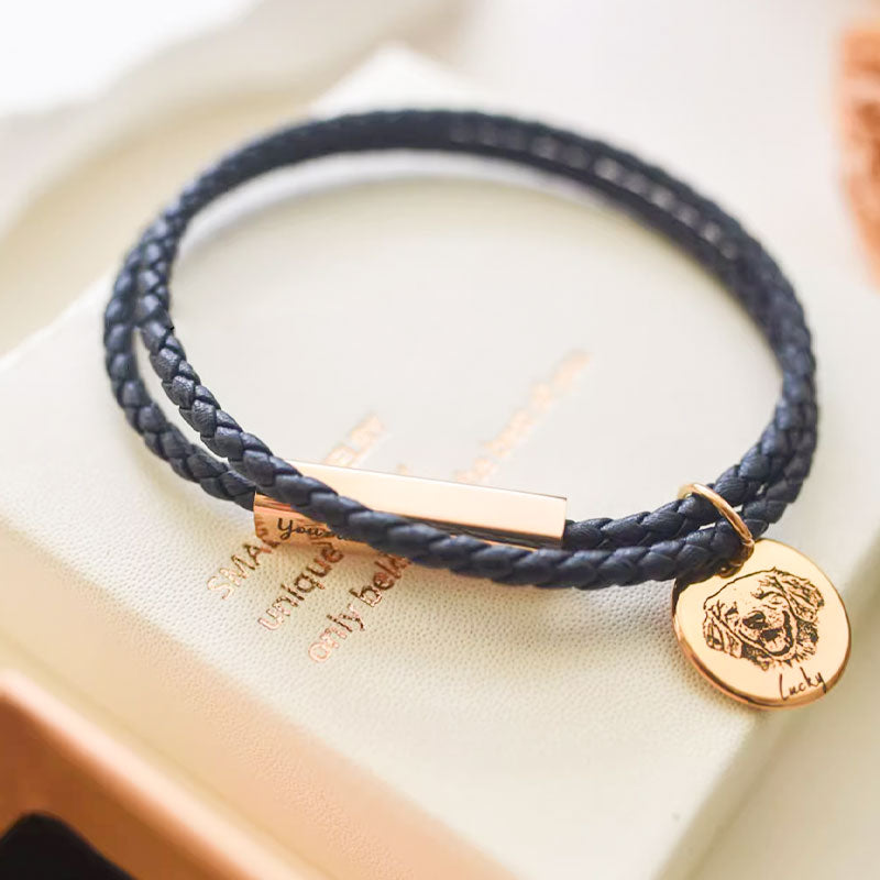 Personalized Leather Braided Engraved Pet Bracelet