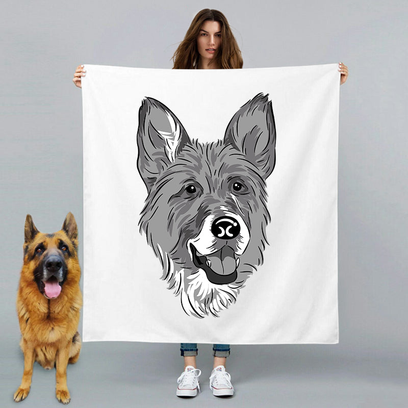 Custom Pet Blanket from Photo Hand Drawing Charcoal Portrait Memorial Blanket of Pet