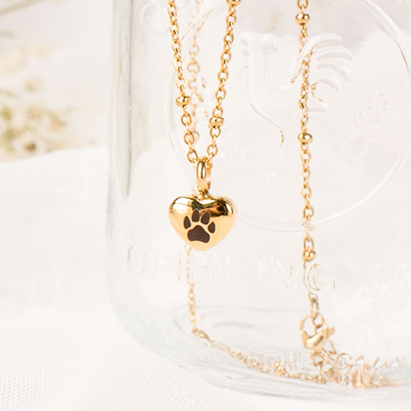 Heart Personalized Pet Paw Print Urn Necklace