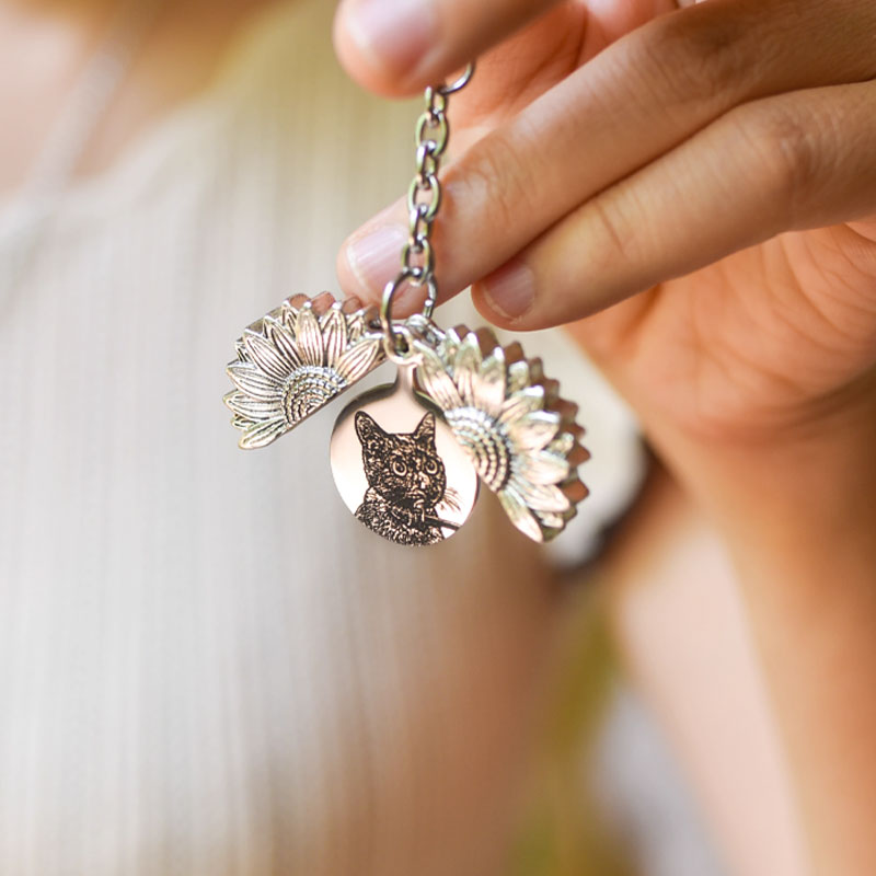 Sunflower Personalized Engraved Pet Memorial Necklace