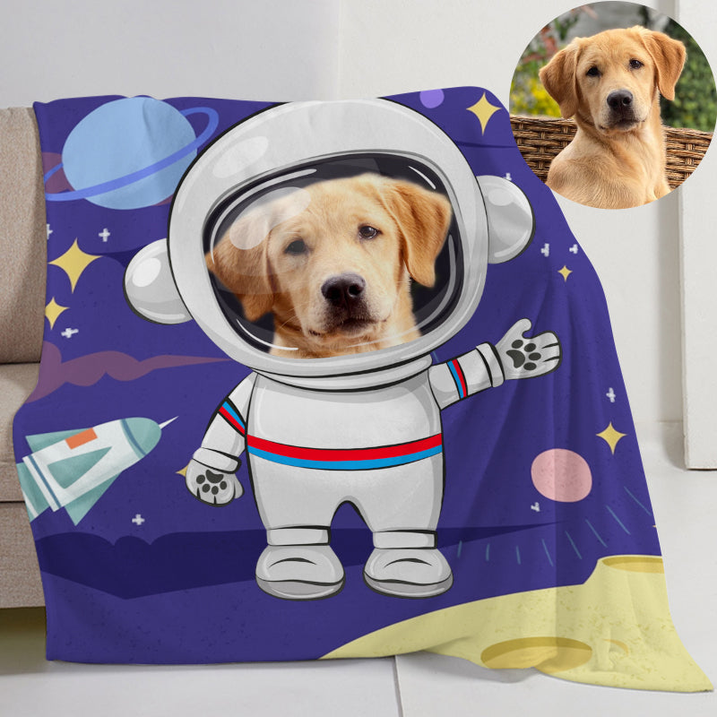 Custom Pet Space Blanket with Pet Face, Personalized Pet Photo Blanket for Pet Lovers