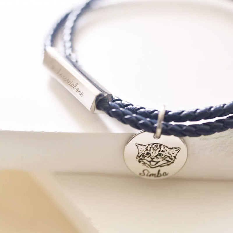 Personalized Leather Braided Engraved Pet Bracelet