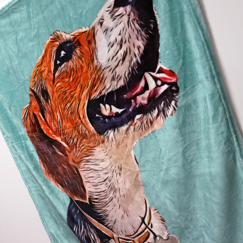 Custom Pet Photo Drawing Cartoon Blanket, Draw Head/Body