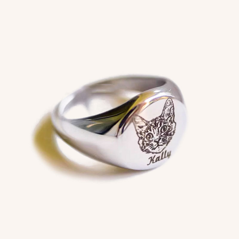 Personalized Engraved Ring with Pet Face & Name