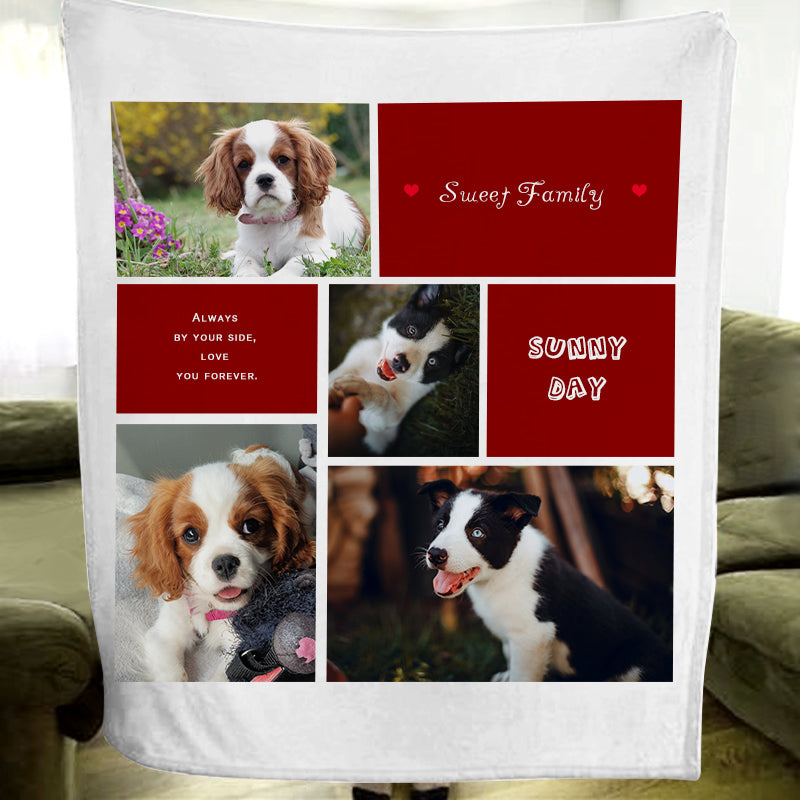 Sweet Family Custom Pet Photos Fleece Blanket with 4 Pet Pictures