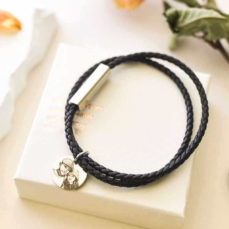 Personalized Leather Braided Engraved Pet Bracelet