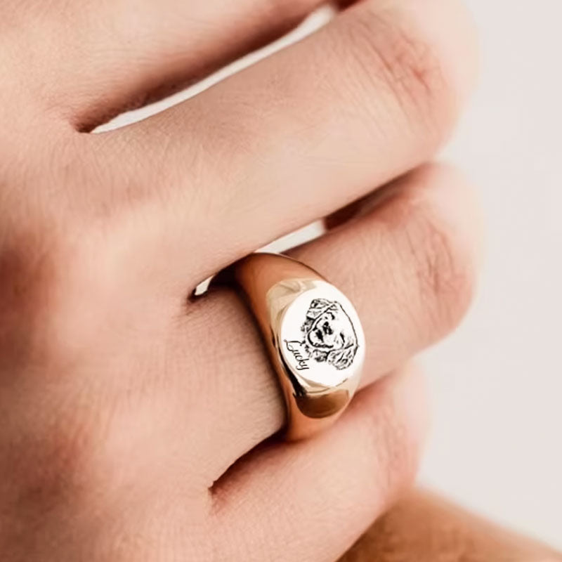 Personalized Engraved Ring with Pet Face & Name