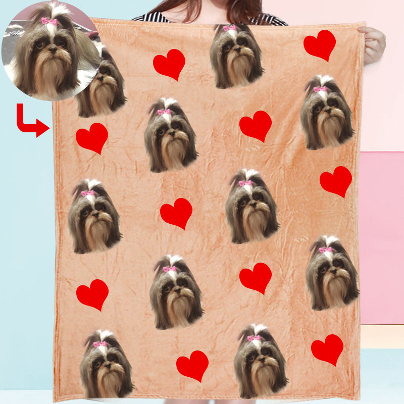 Custom Print Dog/Cat on Blanket with Red Heart