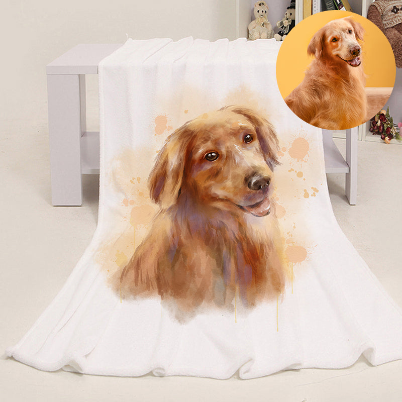 Personalized Pet Blanket with Dog Photo from Hand Drawn Pastel Pet Art Portrait