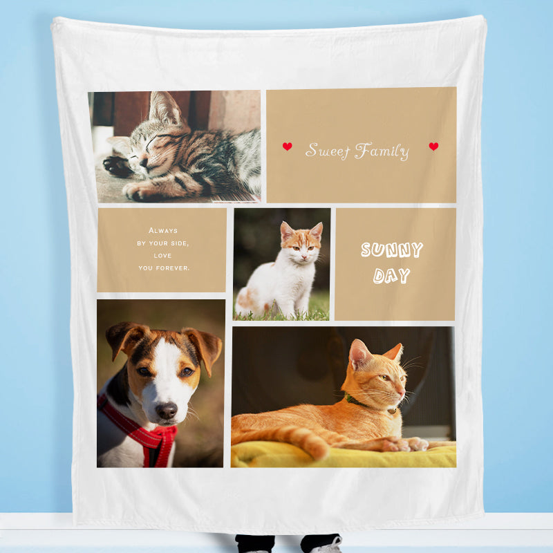 Sweet Family Custom Pet Photos Fleece Blanket with 4 Pet Pictures