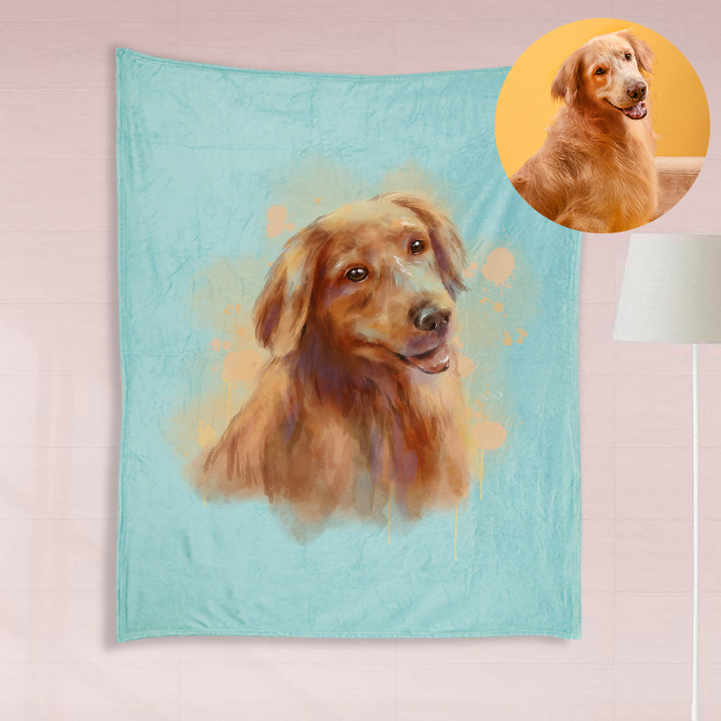 Personalized Pet Blanket with Dog Photo from Hand Drawn Pastel Pet Art Portrait