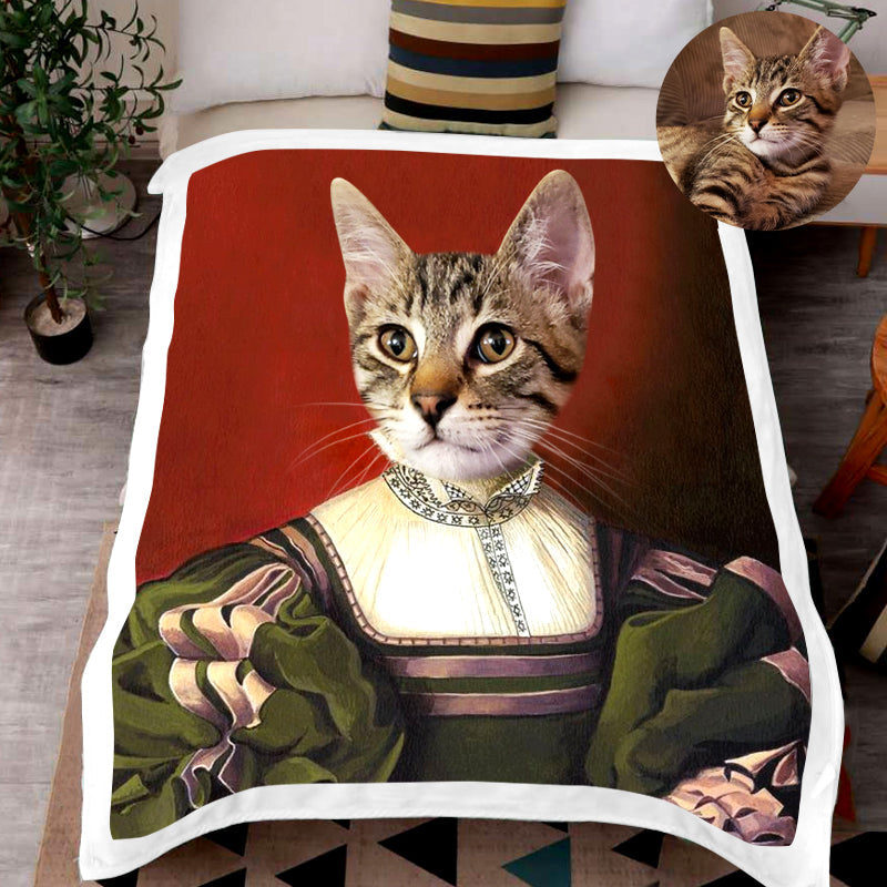 The Lady - Custom Renaissance Pet Portraits Blanket with Pets Face