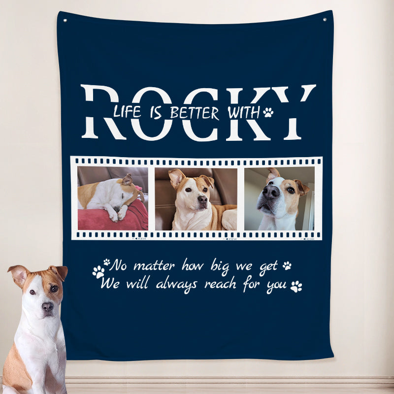Custom Dog Blankets with Pet Picture, Personalized Pet Photo Blanket with name