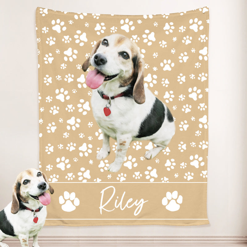 Paw Print Fleece Blanket Customized with Your Pet Photo and Name For Dogs, Cats