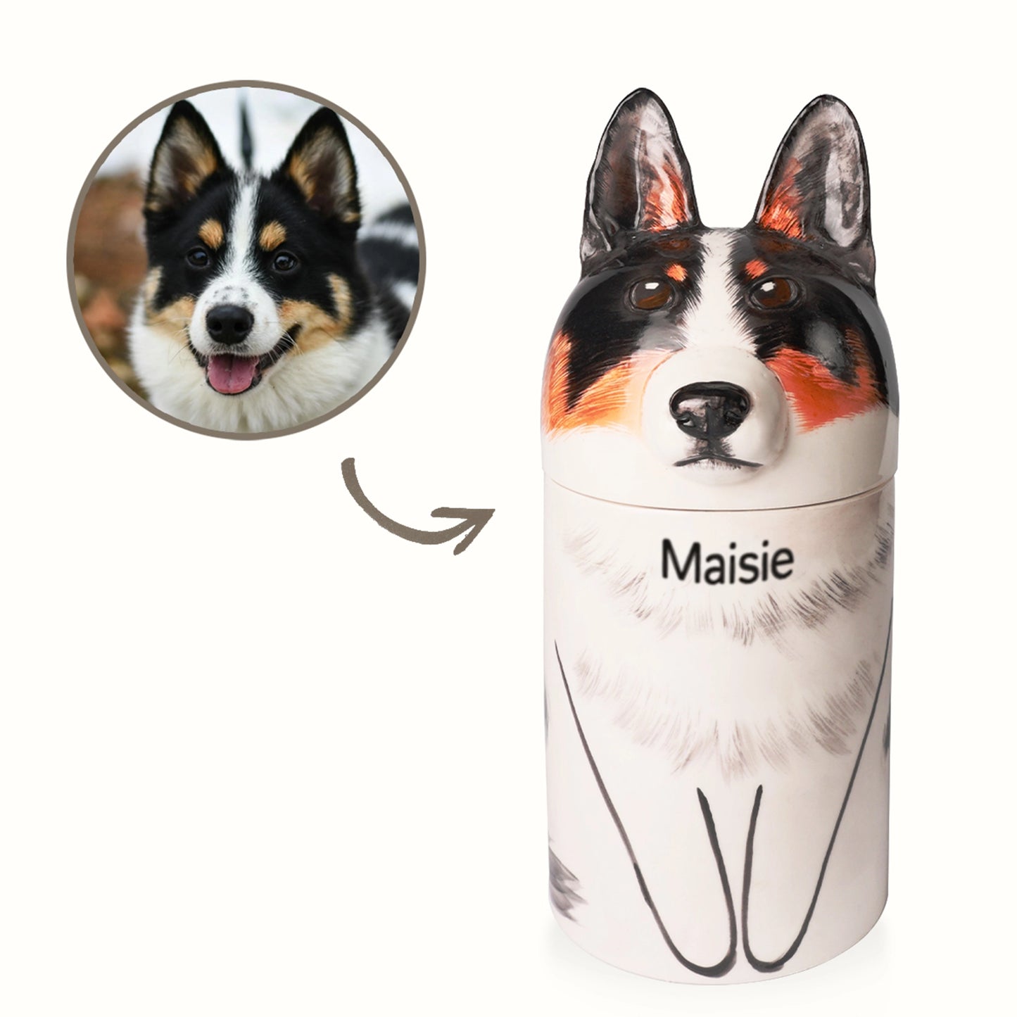 Elegant ceramic pet urn for storing dog ashes, a timeless keepsake.