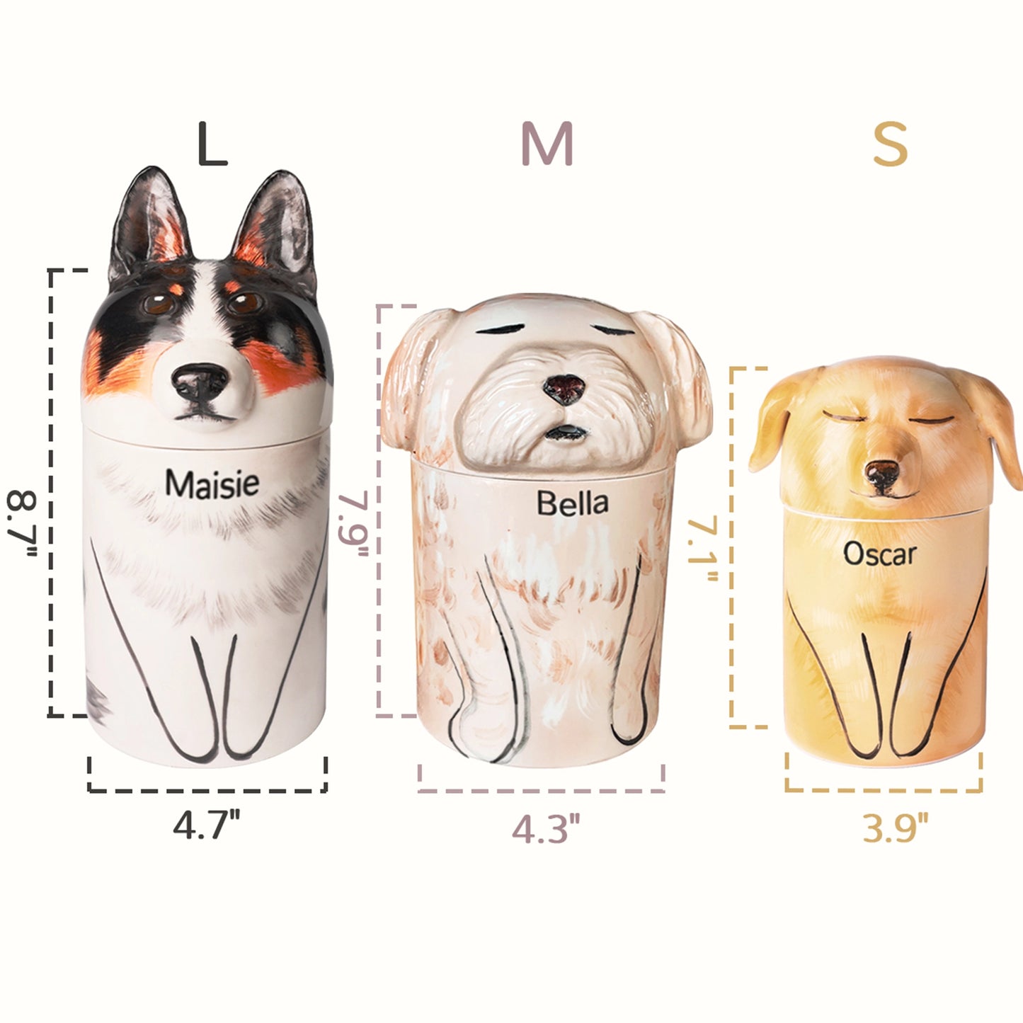 Unique dog urn size, handcrafted design to honor a beloved pet.