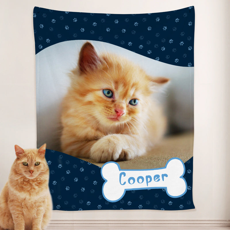 Paw Print Dog Blanket Personalized with Name Engraved, Custom Blanket with Pictures