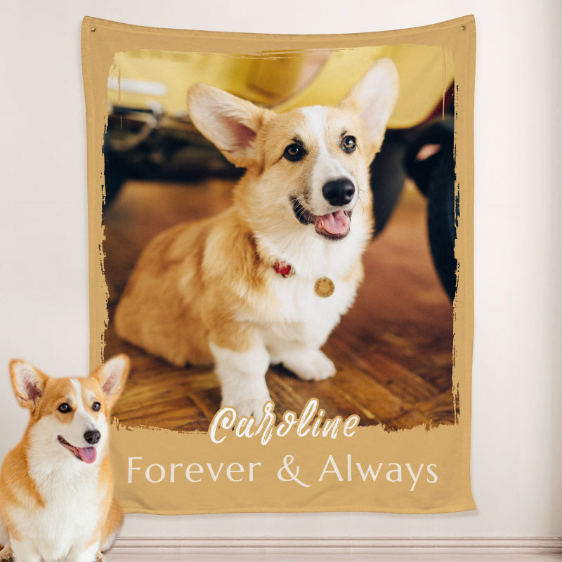 Paw Print Dog Blanket Personalized with Name Engraved, Custom Blanket with Pictures