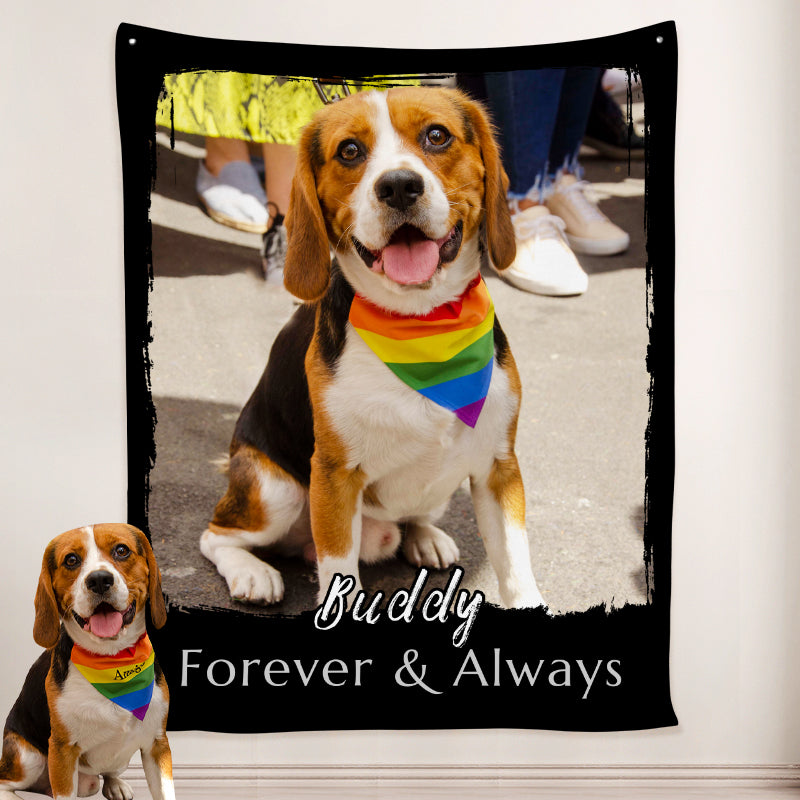 Paw Print Dog Blanket Personalized with Name Engraved, Custom Blanket with Pictures