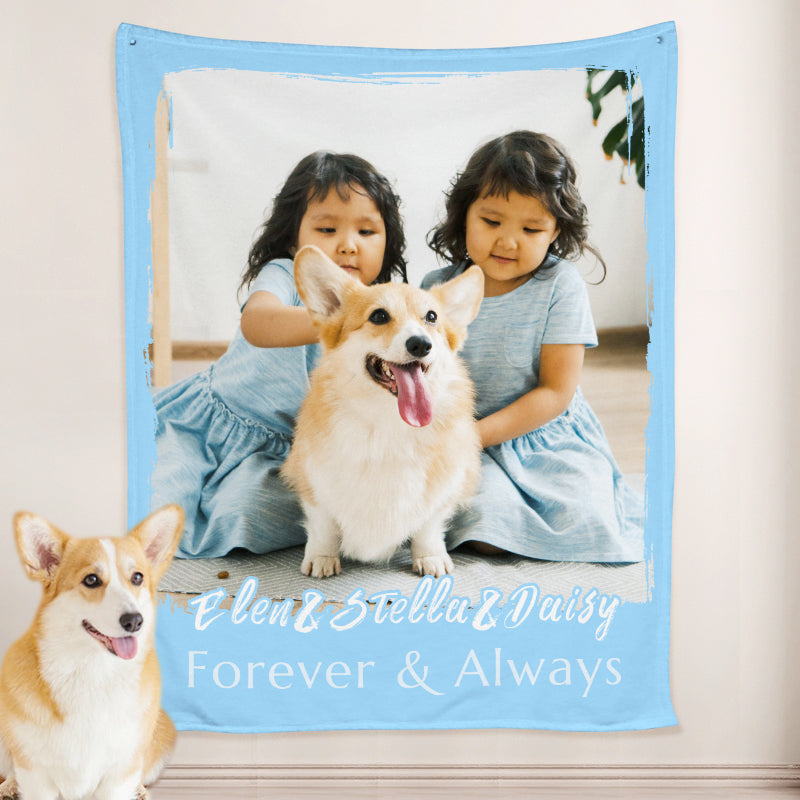 Paw Print Dog Blanket Personalized with Name Engraved, Custom Blanket with Pictures