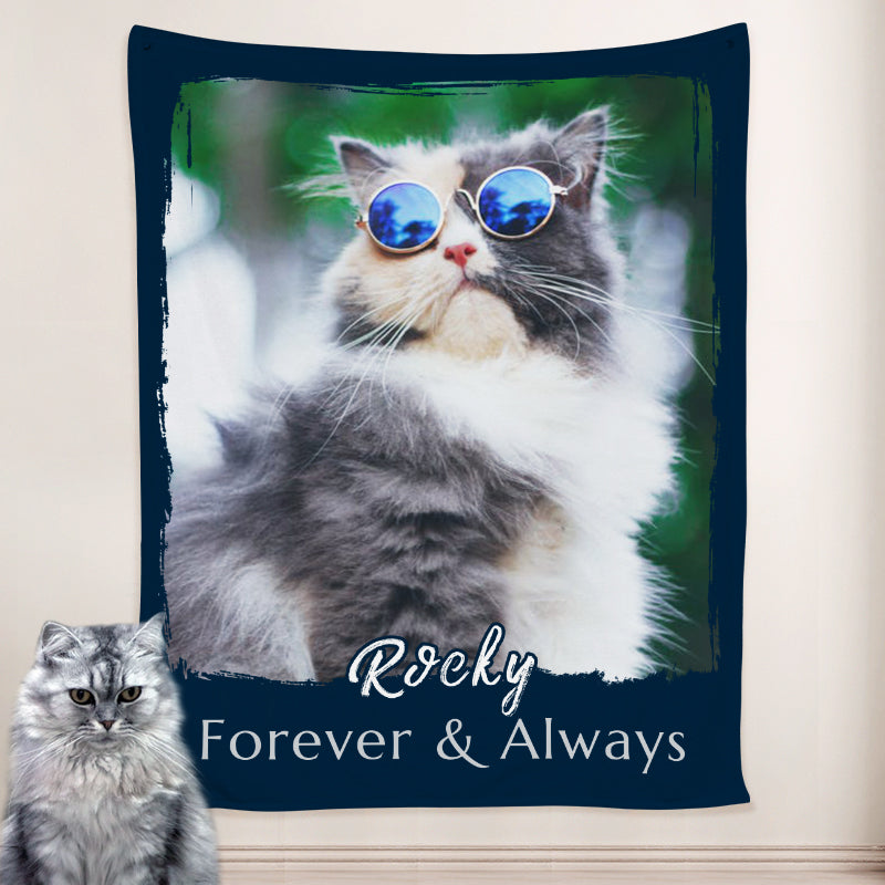 Paw Print Dog Blanket Personalized with Name Engraved, Custom Blanket with Pictures