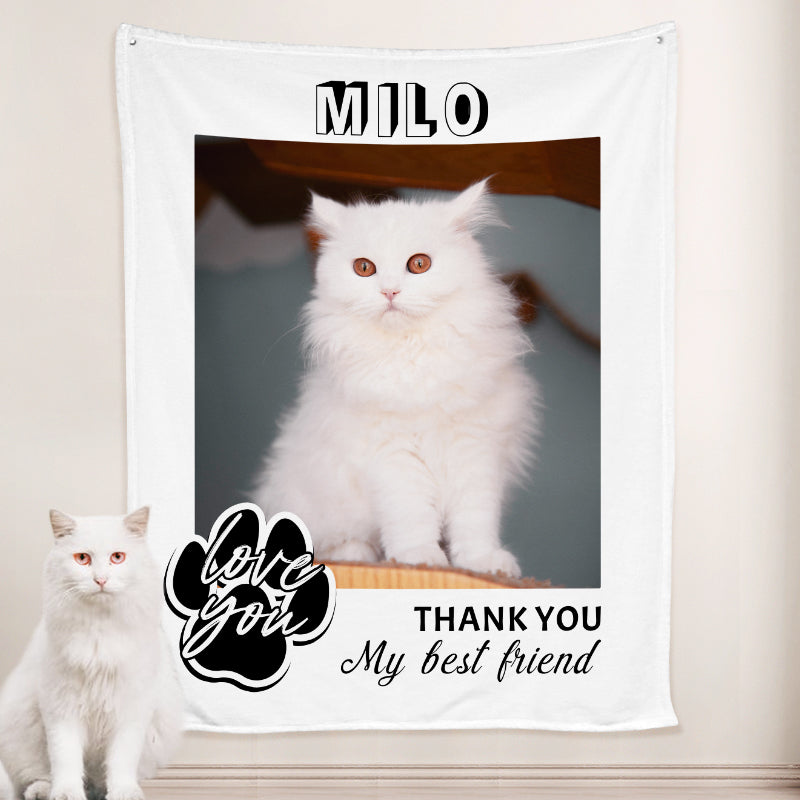 Paw Print Dog Blanket Personalized with Name Engraved, Custom Blanket with Pictures
