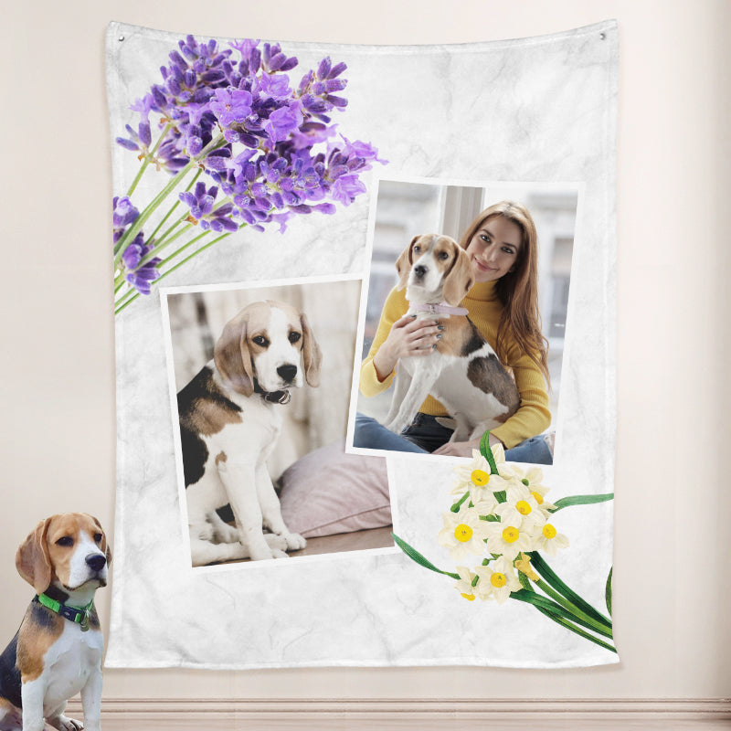 Personalized Dog Blankets with Names, Customized Pet Memorial Blankets with Photo