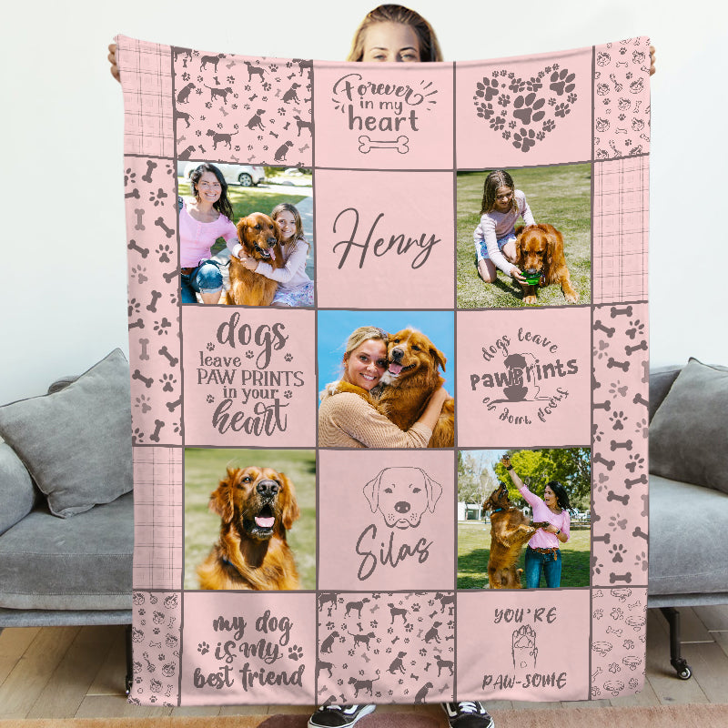 Personalized Photo Dog Blanket Collage Blanket with Pet Name, Memorial Gifts for Pet Lovers