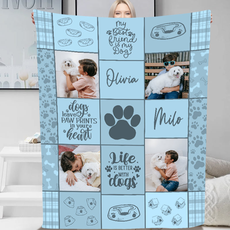 Personalized Photo Dog Blanket Collage Blanket with Pet Name, Memorial Gifts for Pet Lovers