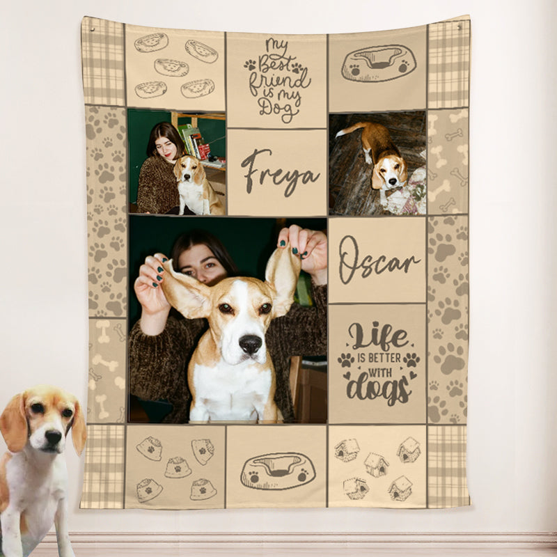 Personalized Photo Dog Blanket Collage Blanket with Pet Name, Memorial Gifts for Pet Lovers