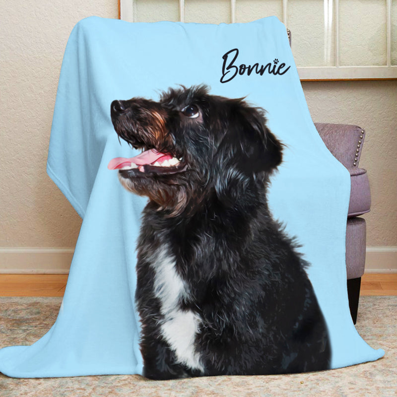 Custom Dog Portrait Blanket Personalized Pet Memorial Photo Blanket Gift for Pet Owner