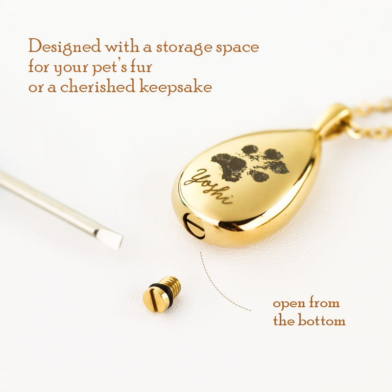 Teardrop Personalized Engraved Pet Keepsake Locket Necklace