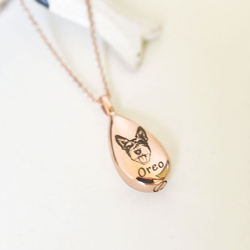 Teardrop Personalized Engraved Pet Keepsake Locket Necklace