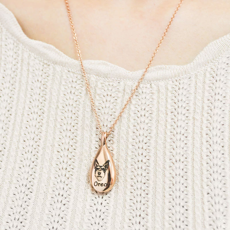 Teardrop Personalized Engraved Pet Keepsake Locket Necklace