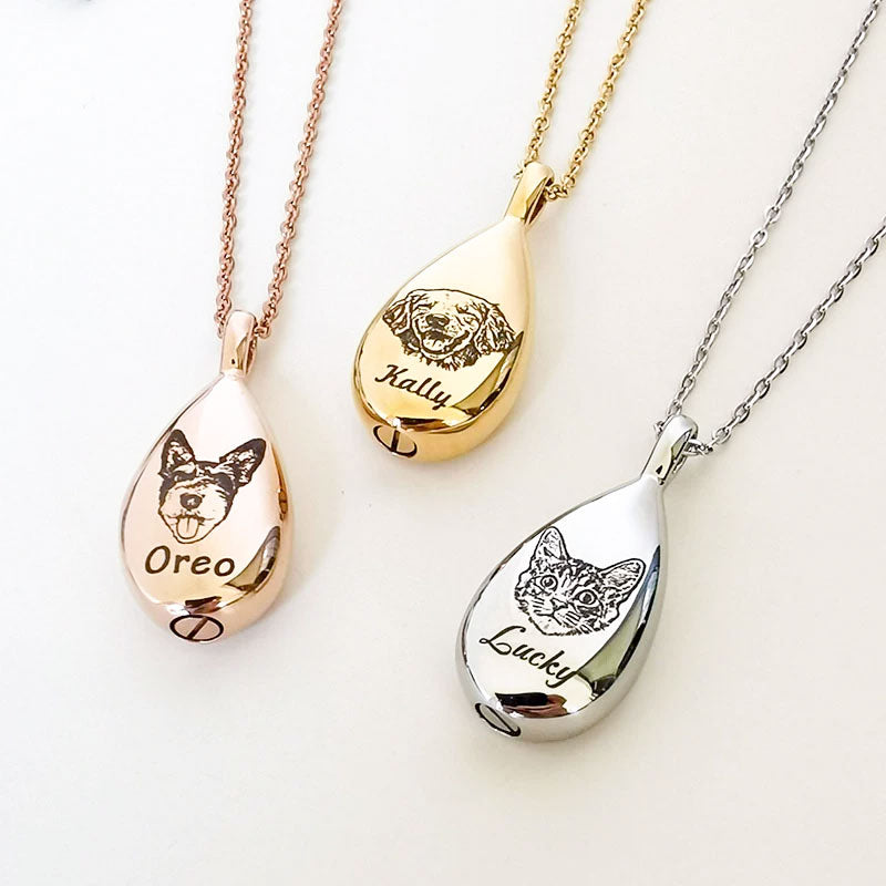 Teardrop Personalized Engraved Pet Keepsake Locket Necklace