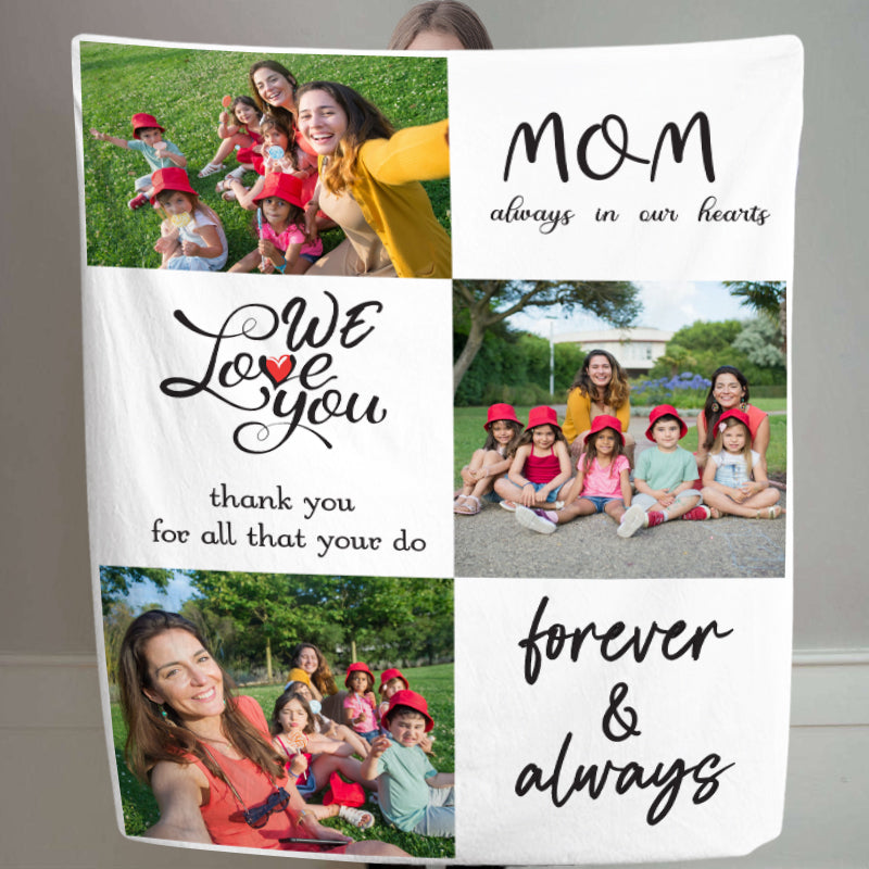 Mom We Love You Custom Family Blankets with Pet Photo