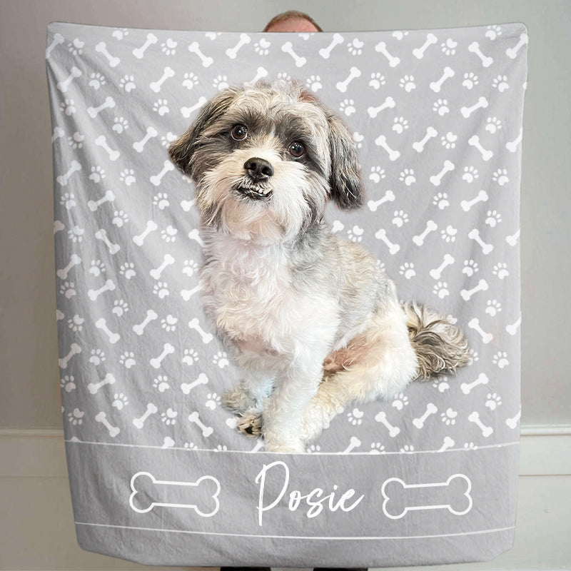 Paw Print Fleece Blanket Customized with Your Pet Photo and Name For Dogs, Cats